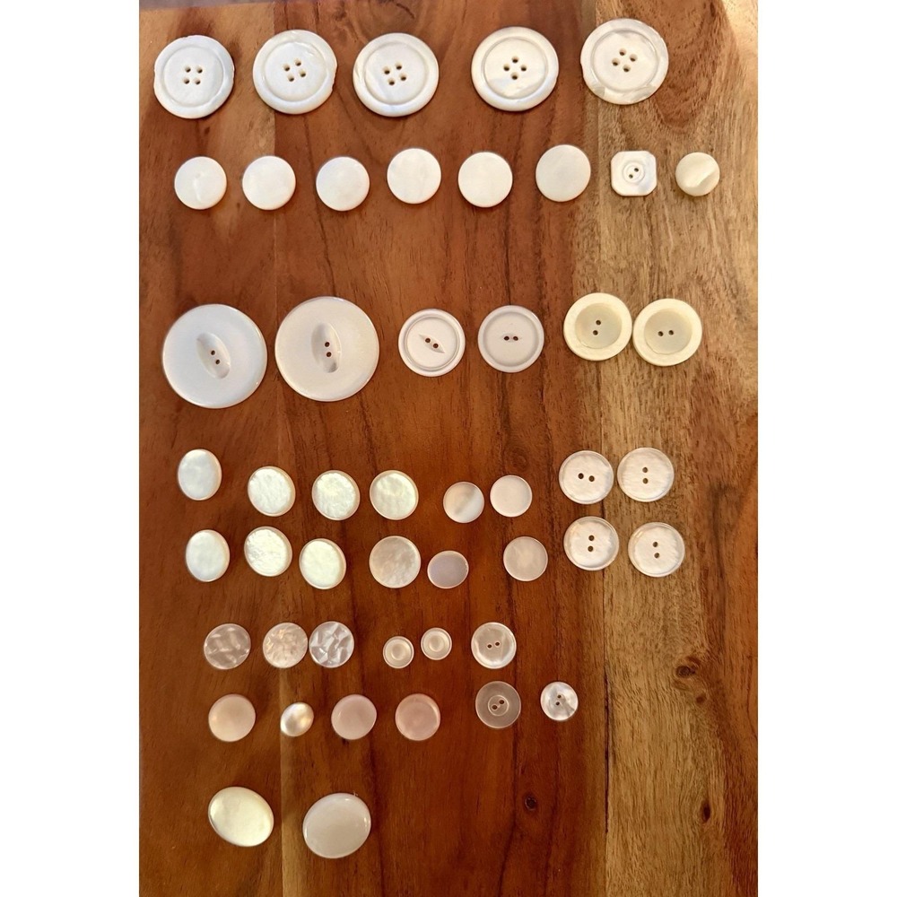 Vintage Button Lot 49pc Genuine Mother of Pearl & Synthetic Faux MOP Assortment